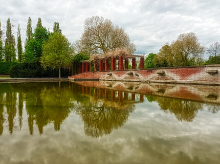Water pool in a public park in Dusseldorfの写真素材