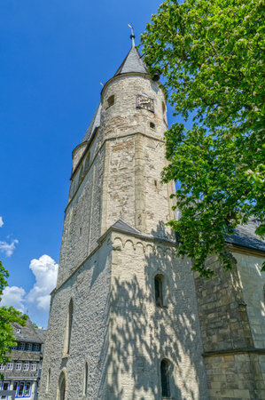Two towers of a historical church in Goslarの写真素材