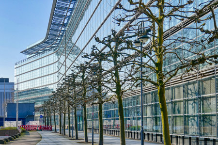 Modern office building glass facade a in Dusseldorfのeditorial素材