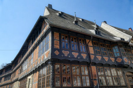 Romantic half-timbered and brick facade in the old center of Goslarのeditorial素材