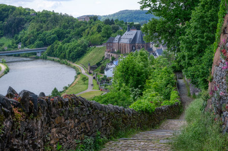 Historical church below the Saarburg castle ruinのeditorial素材