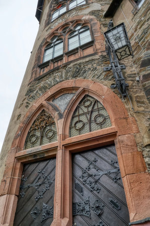 Medieval red tower in Oberwesel by the river Rhine,の写真素材