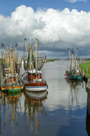 The fishing harbor with fishing boats of Greetsielのeditorial素材