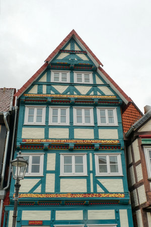 Beautiful medieval half-timbered facade in Celleのeditorial素材