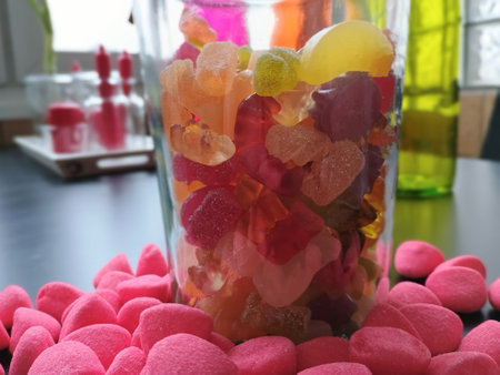 Mixed wine gums in a jarの写真素材
