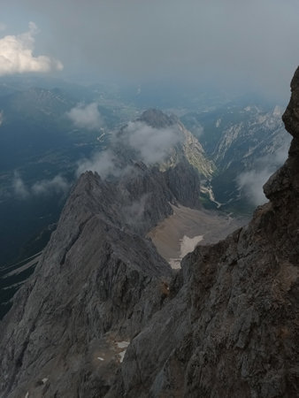 View at the Alps mountains from the Zugspitzeの写真素材