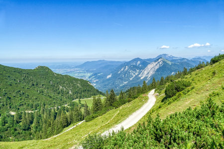 Mountain landscape and hiking trails in the Alps at the Herzogstandの写真素材