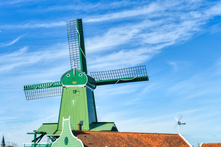 Historical windmill in Zaanstad in the Netherlandsの写真素材