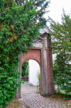 Gate of a historic moated castle in Hertenの写真素材