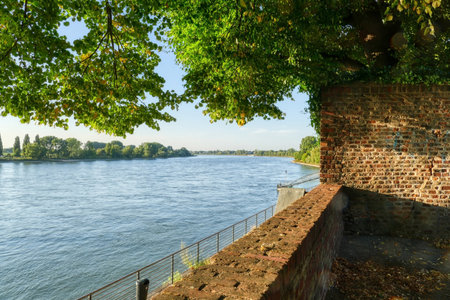 Promenade with a view across the Rhine in the historical center of Kaiserswerthの写真素材