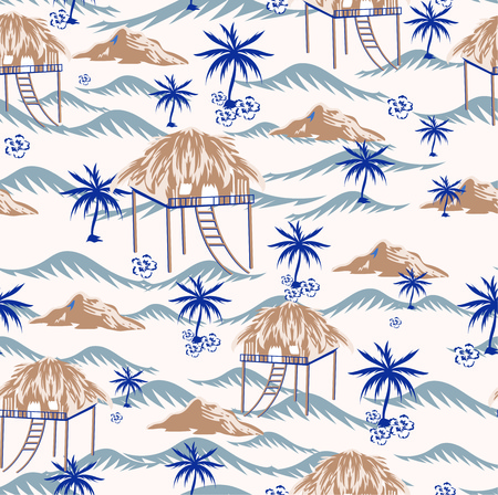 coronet tree and ocean  patternのイラスト素材