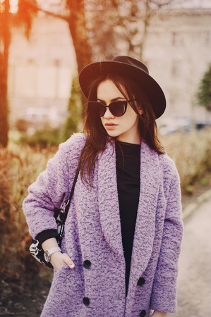 beautiful young model posing on the streetの写真素材