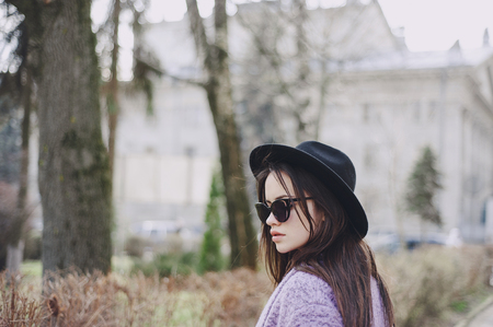 beautiful young model posing on the streetの写真素材