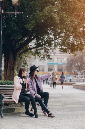 beautiful young model posing on the streetの写真素材