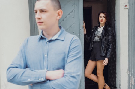 couple walking in the cityの写真素材