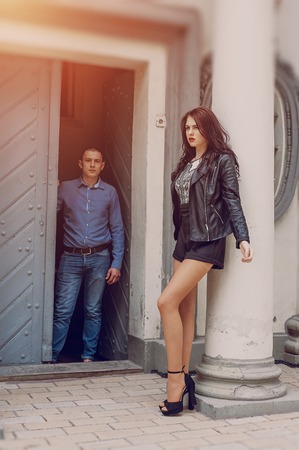 couple walking in the cityの写真素材