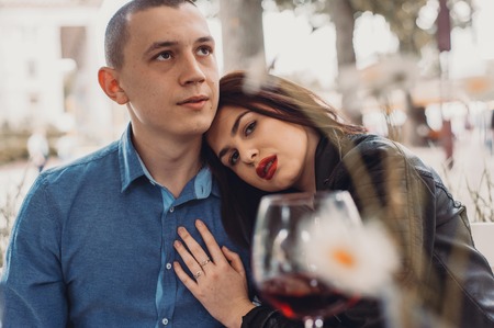 couple walking in the cityの写真素材