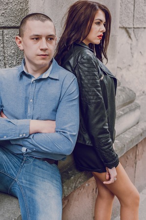 couple walking in the cityの写真素材