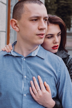 couple walking in the cityの写真素材