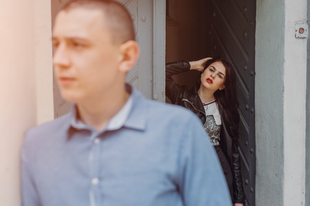 couple walking in the cityの写真素材