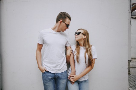 couple walking on the streets good timeの写真素材