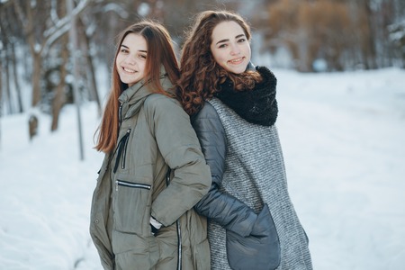 Girls on a walkの写真素材