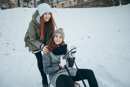 girl with sledgeの写真素材