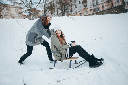 girl with sledgeの写真素材