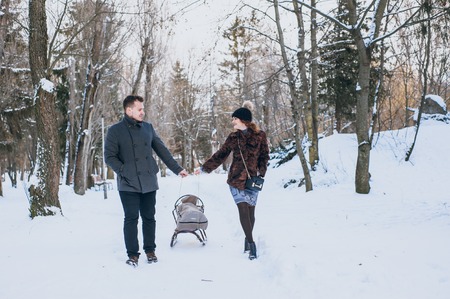 Couple with sledの写真素材
