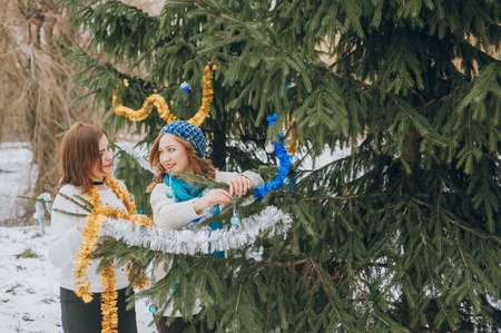 Girl near treeの写真素材