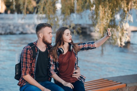loving couple on a walkの写真素材