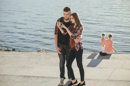 loving couple on a walkの写真素材