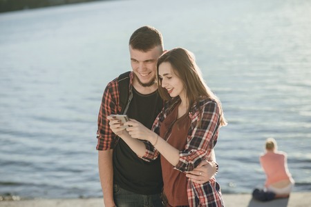 loving couple on a walkの写真素材