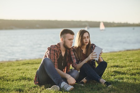 loving couple on a walkの写真素材