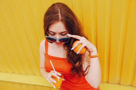 girl with fruitの写真素材