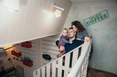 Family in cafeの写真素材