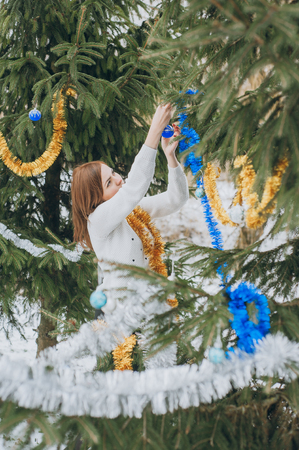 Girl near treeの写真素材