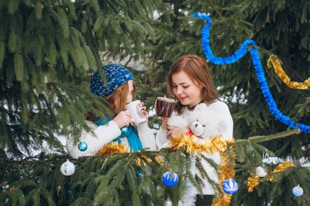 Girls with treesの写真素材