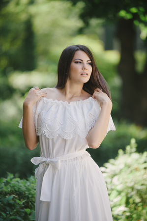 brunette in a dressの写真素材