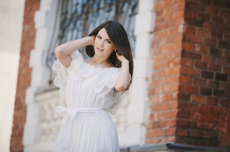 brunette in a dressの写真素材