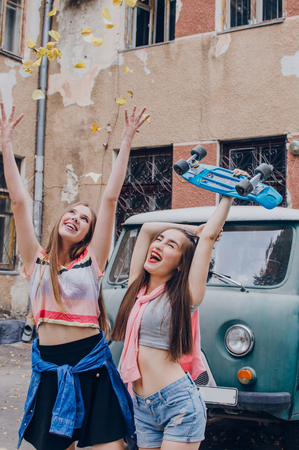 Girl with skatesの写真素材