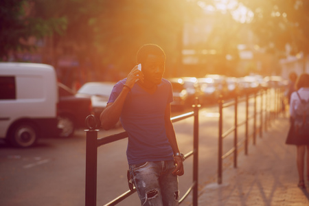 the guy with the phoneの写真素材