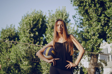 Girl with ballの写真素材