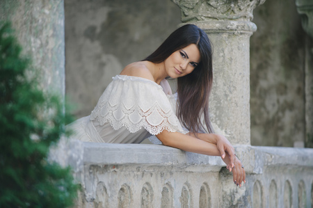 brunette in a dressの写真素材