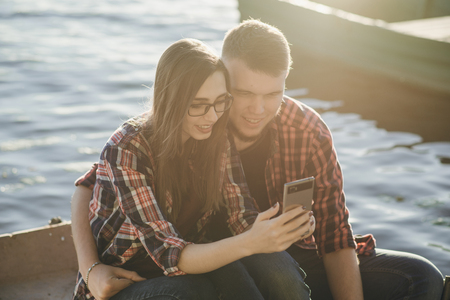 loving couple on a walkの写真素材