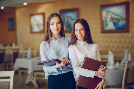 Girl in a restaurantの写真素材
