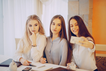 Girl in a restaurantの写真素材