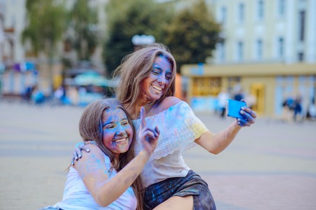 girl with paintsの写真素材