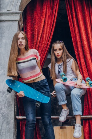 Girl with skatesの写真素材