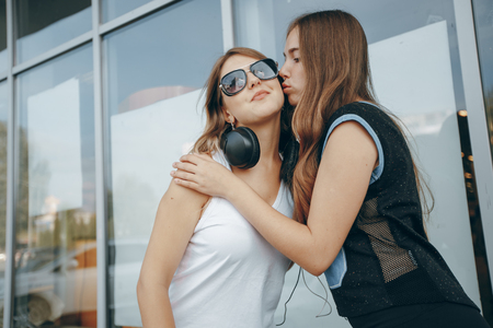 girls with headphoneの写真素材